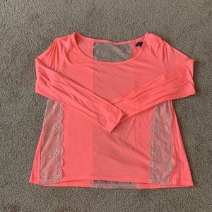 Pink long sleeve tee with lace detail